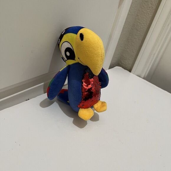 Nanco Blue Red Black Reversible Sequin Plush Pirate Parrot Bird 8" Stuffed Toy - Picture 4 of 8